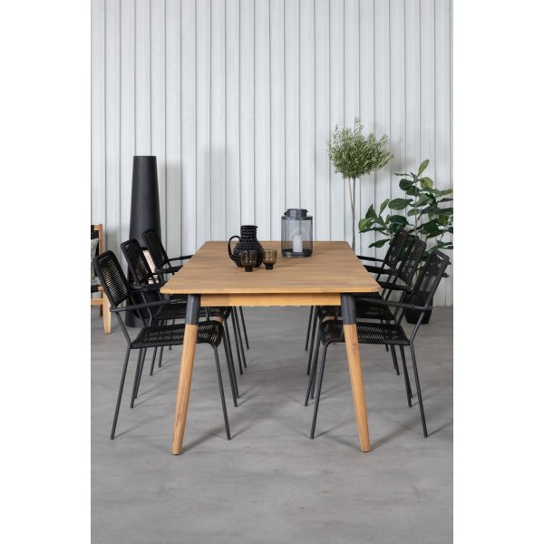 Julian utematgrupp med 6 st Lindos karmstolar - Svart/Natur