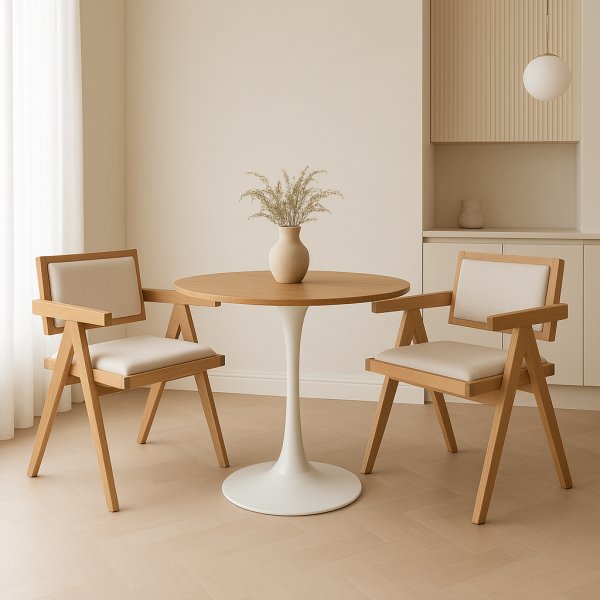 Matgrupp Sumner 80 cm ek/vit med 2 st Sara karmstolar i ek och linne