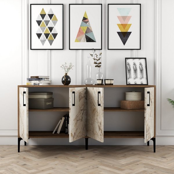 Buffet Kyiv 160 cm - Noyer/marbre blanc Buffet Kyiv 160 cm - Noyer/marbre blanc