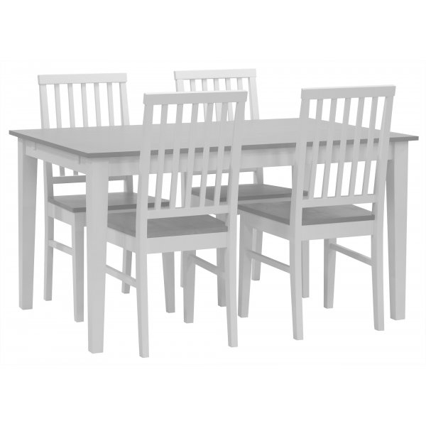 Matgrupp: Fårö matbord - vit/grå - 140 cm + 4 st Fårö stol - vit/grå + 3.00 x Möbeltassar Matgrupp: Fårö matbord - vit/grå - 140 cm + 4 st Fårö stol - vit/grå + 3.00 x Möbeltassar