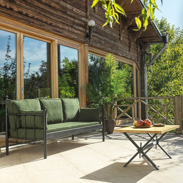 Canapé d'extérieur 3 places Lalas - Noir/vert + Nettoyage textile pour meubles Canapé d'extérieur 3 places Lalas - Noir/vert + Nettoyage textile pour meubles