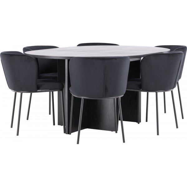 Matbord Strada med 6 st Edina stolar - Svart + 6.00 x Stolsdyna