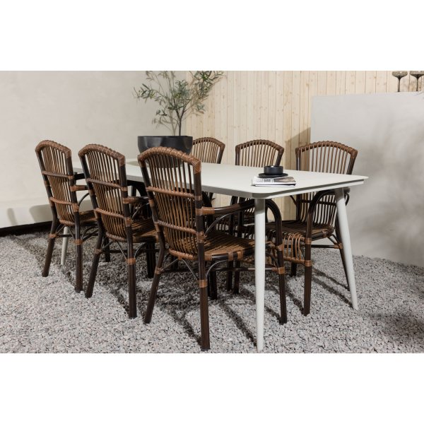 Lina utematgrupp med 6 st Galera stolar - Beige/Brun