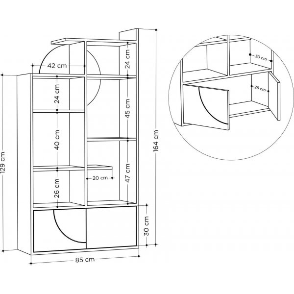 Half bokhylla - Vit/antracit