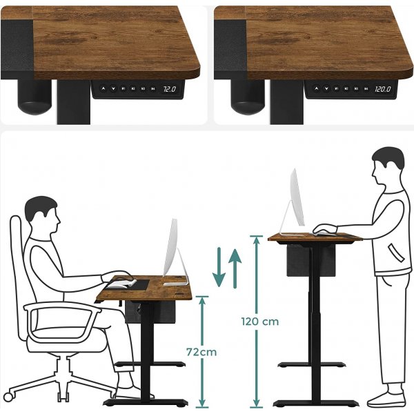 Bureau rglable en hauteur Charlene 120 x 60 cm - Marron/noir