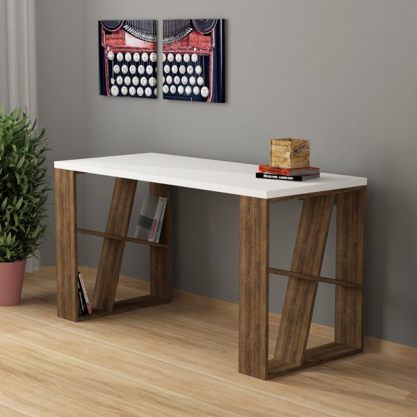 Honey skrivbord 140x60 cm - Vit/mrk ek