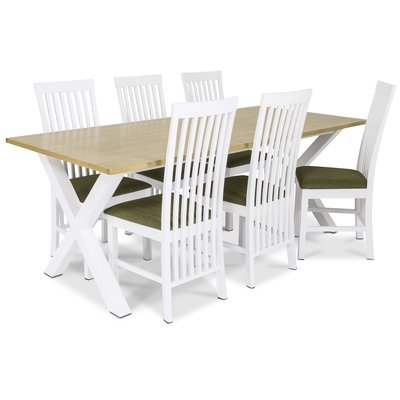 Isabelle matgrupp - Bord inklusive 6 st Vind stolar med grn sits - Vit/ekbets