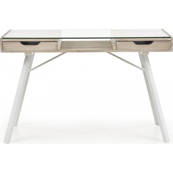 Raegan skrivbord 120x60 cm - Vit/ek/Glas Raegan skrivbord 120x60 cm - Vit/ek/Glas