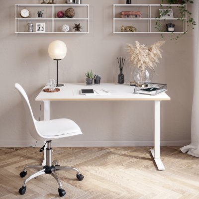 Wedge elektriskt höj och sänkbart skrivbord i vit HPL