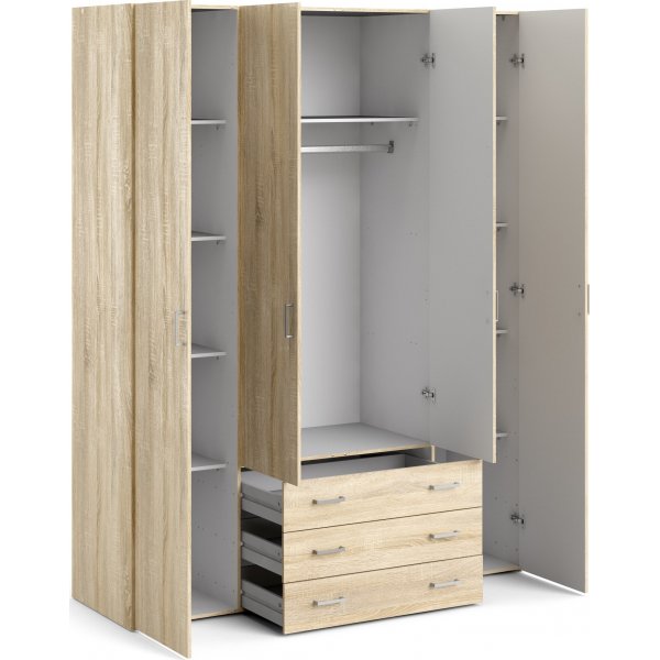 Armoire Space avec 4 portes et 3 tiroirs - Chêne Armoire Space avec 4 portes et 3 tiroirs - Chêne