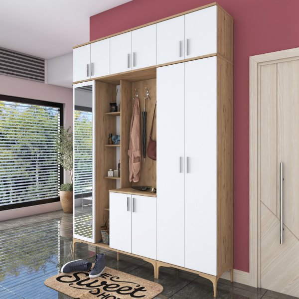 Meuble d\\\'entre Esa 180 x 37,5 x 240 cm Variante A - Noyer/blanc