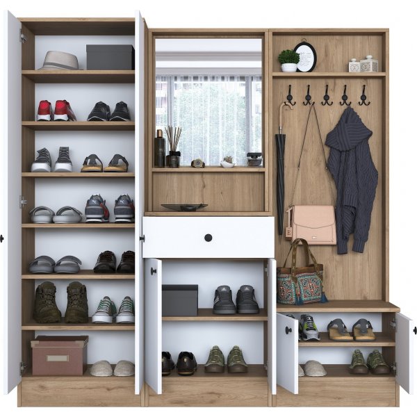 Meuble d\\\'entrée Mendy 180 cm - Noyer/blanc Meuble d\\\'entrée Mendy 180 cm - Noyer/blanc