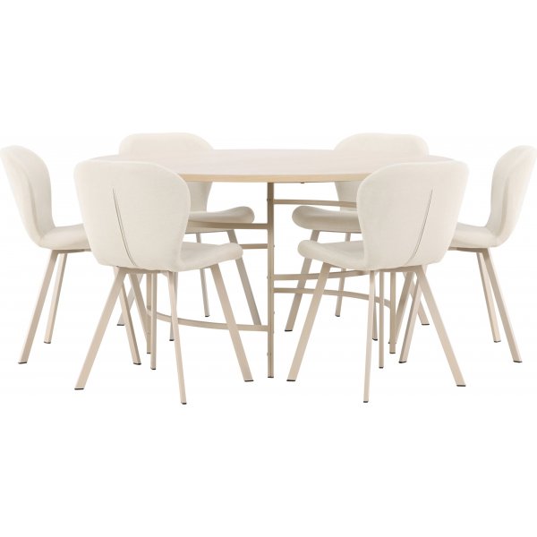 Matbord Copenhagen med 6 st Lilja stolar - Beige/whitewash + 6.00 x Stolsdyna Matbord Copenhagen med 6 st Lilja stolar - Beige/whitewash + 6.00 x Stolsdyna