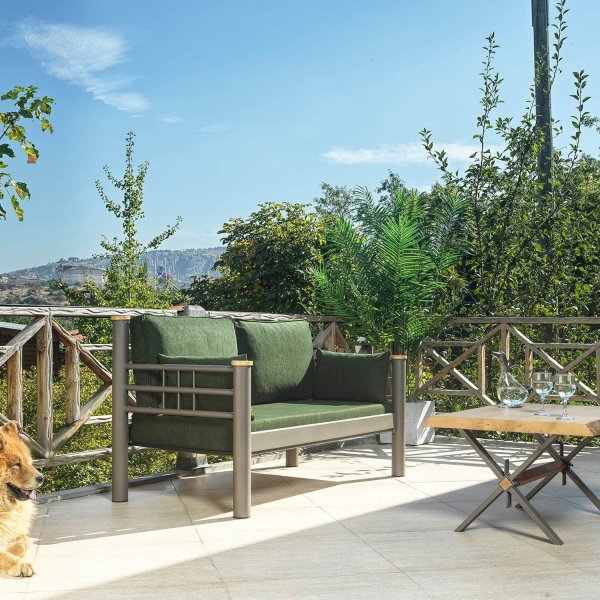 Canapé d'extérieur 2 places Kappis - Marron/vert + Détachant pour meubles Canapé d'extérieur 2 places Kappis - Marron/vert + Détachant pour meubles