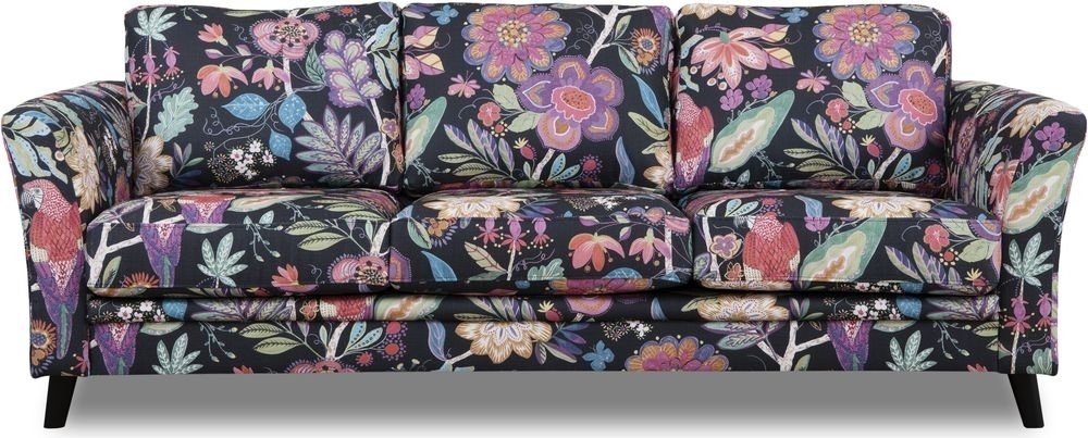 Ekerö 3-sits soffa i blommigt tyg - Eden Parrot Black + Textilrengöring för möbler - Tygsoffor, Soffor