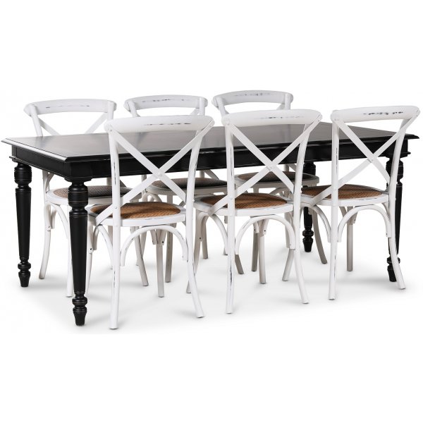 Paris matgrupp 180 cm bord svart + 6 st vita Gaston matstolar Paris matgrupp 180 cm bord svart + 6 st vita Gaston matstolar