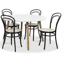 Rosvik matgrupp Runt bord vit/ek med 4 st svarta Thonet no14 stolar Rosvik matgrupp Runt bord vit/ek med 4 st svarta Thonet no14 stolar