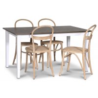 Skagen matgrupp; matbord 140 cm - Vit / brunbetsad ek med 4 st Danderyd No.16 matstolar Whitewash Skagen matgrupp; matbord 140 cm - Vit / brunbetsad ek med 4 st Danderyd No.16 matstolar Whitewash