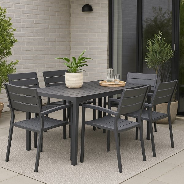 Matgrupp med 4 stolar och matbord 150 x 90 cm svart/gr - Las Vegas