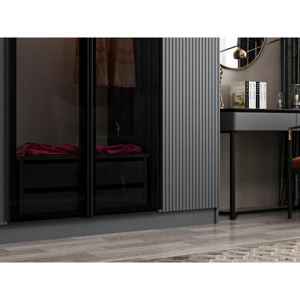 Armoire Cikani avec porte miroir 225x52x210 cm - Anthracite