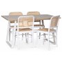Edge matgrupp; Matbord i vit HPL 140x90 cm med 4 st vita Tyko stolar med rotting