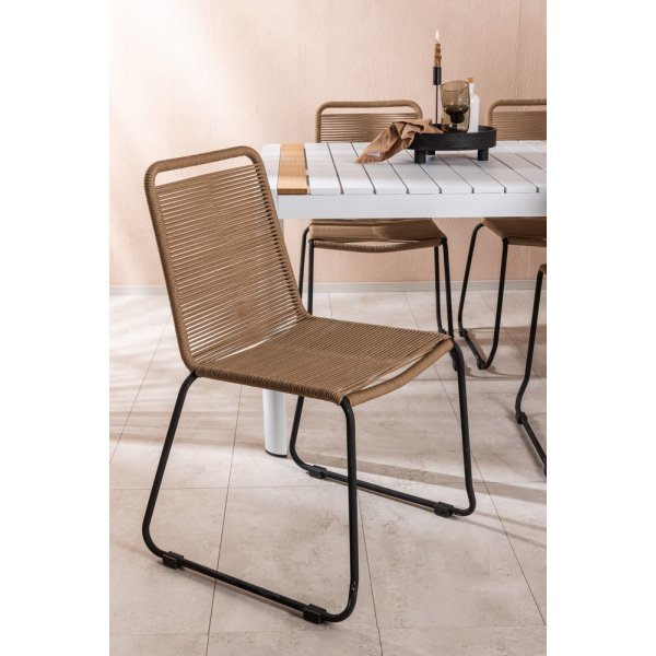 Togo utematgrupp med 6 st Lindos stolar - Beige/Svart/Teak Togo utematgrupp med 6 st Lindos stolar - Beige/Svart/Teak