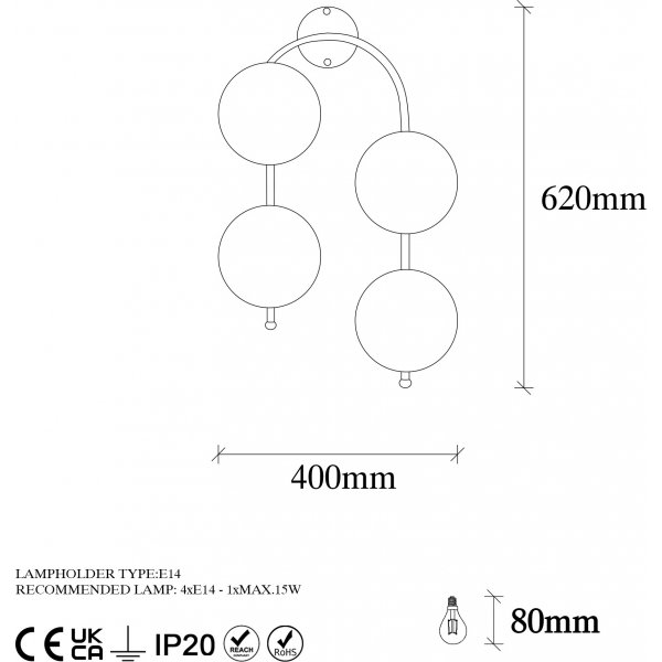Klenod wandlamp 10595 - Zwart/wit