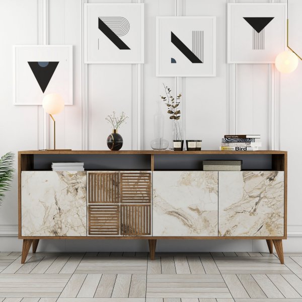 Buffet Milan 180 cm - Noyer/marbre blanc Buffet Milan 180 cm - Noyer/marbre blanc