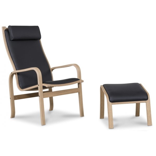 Frank f�t�lj i svart l�der - Oljad ek + Reng�ring f�r m�bler