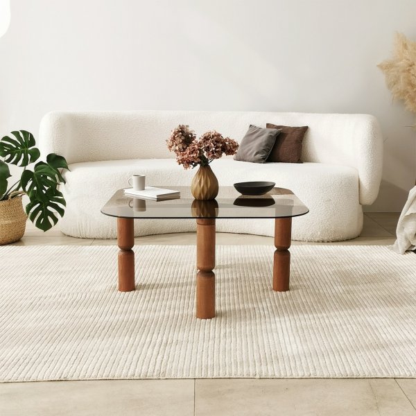 Table basse Kei 80 x 80 cm - Noyer/bronze