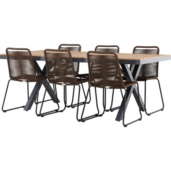 Garcia rektangulr matgrupp med 6 st Lindos stolar - Brun/svart + 4.00 x Mbeltassar