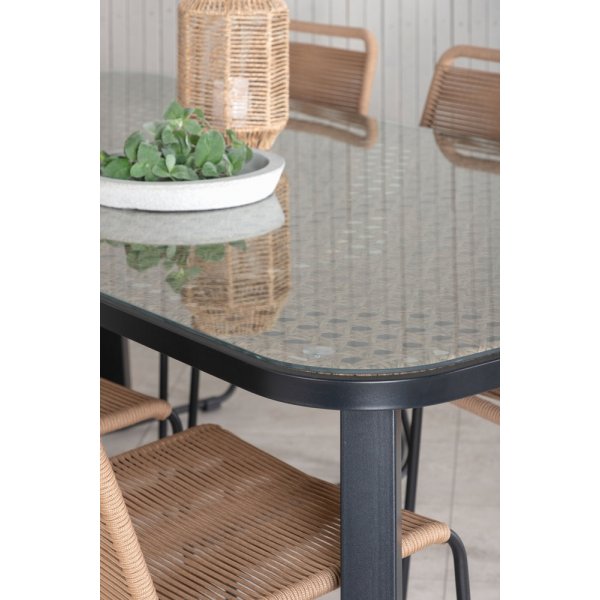 Paola utematgrupp med 6 st Lindos stolar - Beige/Svart/Natur Paola utematgrupp med 6 st Lindos stolar - Beige/Svart/Natur