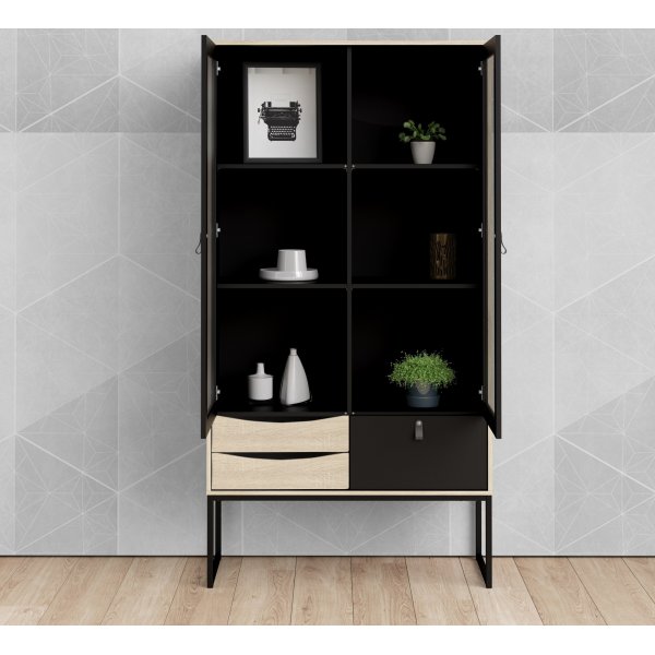 Stoppelvitrinekast - Zwart/eiken Stoppelvitrinekast - Zwart/eiken