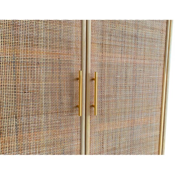 Handgemaakte kast van hout en natuurlijk rotan - React + Meubelpoten