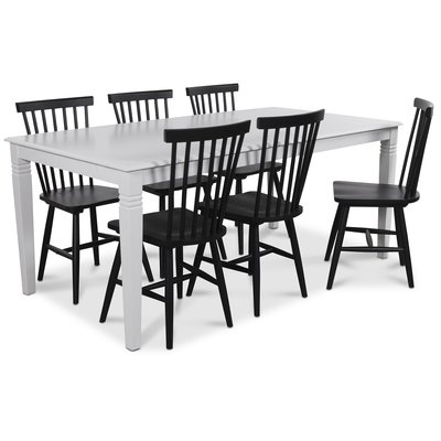 Mellby matgrupp 180 cm bord med 6 st svarta Karl Pinnstolar