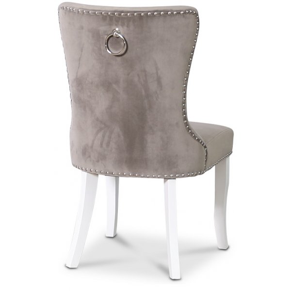 Chaise de salle  manger Ingrid - Velours gris / Pieds blancs