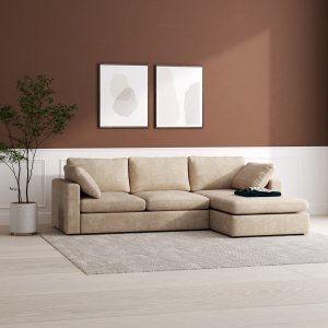 Moby mörkbeige divansoffa 296 cm - Vändbar divansoffa med pocketfjädrar Moby mörkbeige divansoffa 296 cm - Vändbar divansoffa med pocketfjädrar