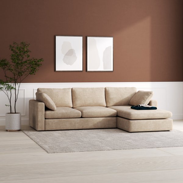 Moby mrkbeige divansoffa 296 cm - Vndbar divansoffa med pocketfjdrar + Textilrengring fr mbler