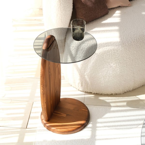 Surf bijzettafel Ø35 cm - Kastanje/rookkleurig glas Surf bijzettafel Ø35 cm - Kastanje/rookkleurig glas