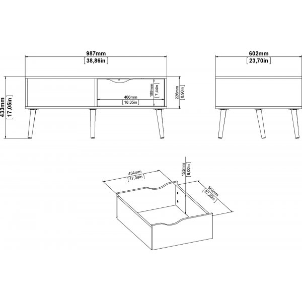 Oslo soffbord 99 x 39 cm - Vit/ek Oslo soffbord 99 x 39 cm - Vit/ek