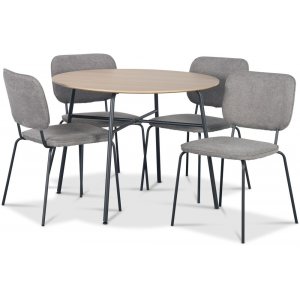 Groupe de repas Tufta table 100 cm en bois clair + 4 chaises grises Lokrume