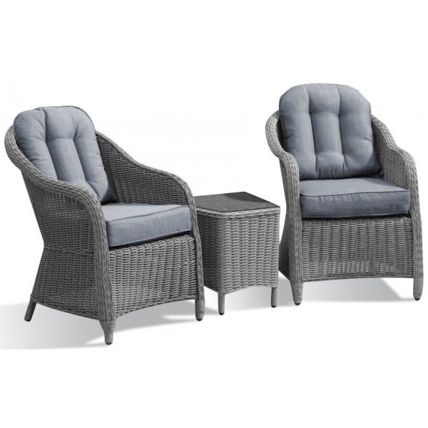 Ensemble de mobilier d\\\'extérieur Solhaga 2 fauteuils avec table - Rotin synthétique gris + Nettoyage textile pour meubles Ensemble de mobilier d\\\'extérieur Solhaga 2 fauteuils avec table - Rotin synthétique gris + Nettoyage textile pour meubles
