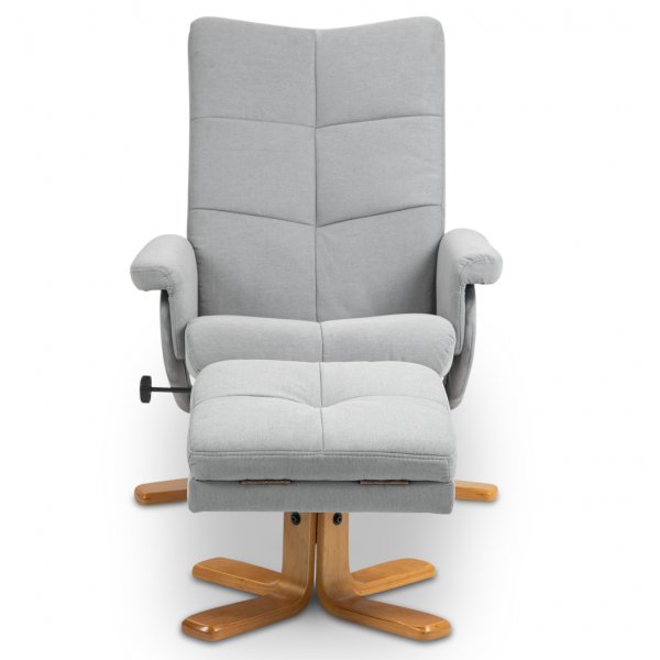 Fauteuil réglable Duva avec repose-pieds et rangement - Tissu gris et pieds en bois Fauteuil réglable Duva avec repose-pieds et rangement - Tissu gris et pieds en bois