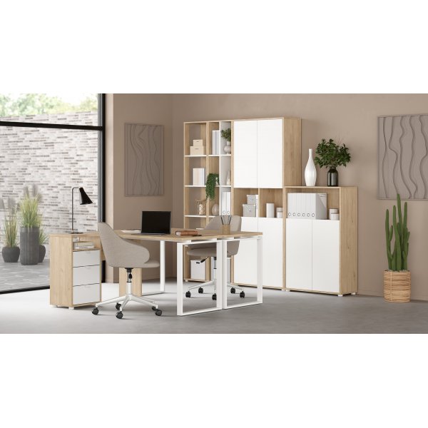 Bibliothque signaltique avec sparateur - Blanc/hickory