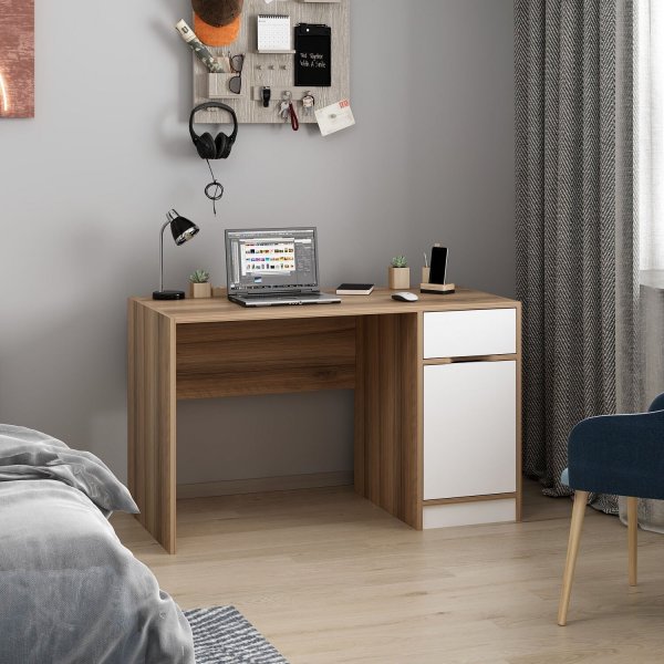 Bureau Elina 124 x 60 cm - Blanc/marron Bureau Elina 124 x 60 cm - Blanc/marron