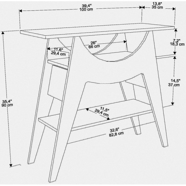Ese avlastnigsbord 100 x 35 cm - Vit/valnöt Ese avlastnigsbord 100 x 35 cm - Vit/valnöt