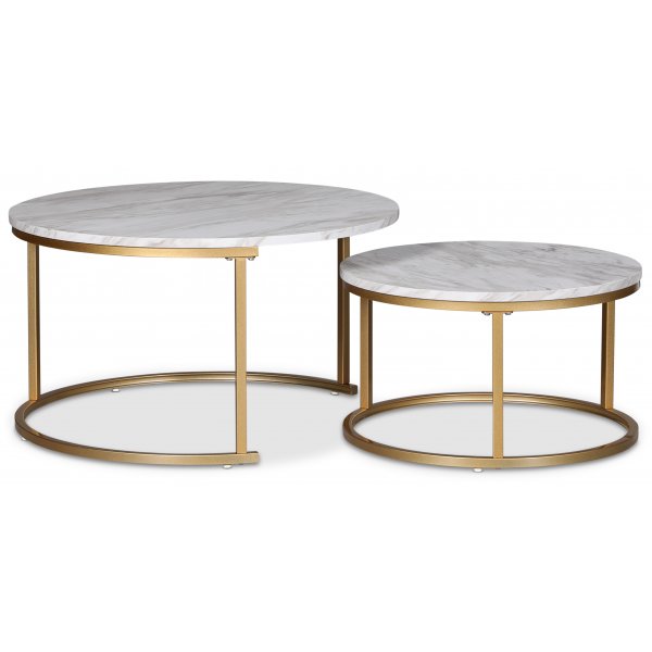 Table d\\\'appoint Solano Ø80/60 cm - Imitation marbre blanc / Laiton Table d\\\'appoint Solano Ø80/60 cm - Imitation marbre blanc / Laiton