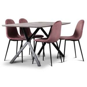 Smokey eetgroep, eettafel met 4 Carisma velvet stoelen - Roze