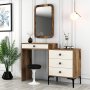 Liza kaptafel met spiegel en opberger - Beige/walnoot