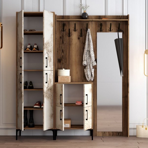 Meuble d'entrée berlinois abc - Noyer/marbre blanc Meuble d'entrée berlinois abc - Noyer/marbre blanc